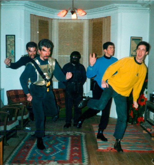 Saunders tells us that this shot was taken 24 years ago at a party, where he had rigged up a tape recorder to play the Star Trek theme in a loop. Endlessly. All night long.