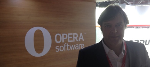 Opera Software CEO Lars Boilesen at the company's Mobile World Congress stand.