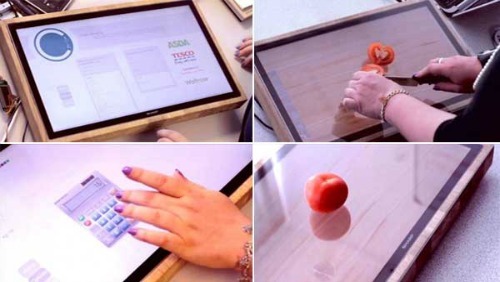 Turns out this one already exists! WiFi food prep stations are going to be big with IoT in a few years. Just ask Ikea. It looks like you won't have to make knife marks in your existing tablet after all.
