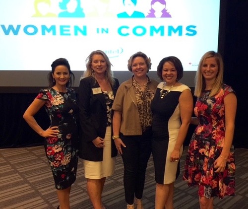 You can't see it, but our guest speakers are all wearing fabulous shoes. From right: Bita Milanian, Genband; Nancy Green, Verizon Enterprise Solutions; Brooks McCorcle, AT&T; Monique Hayward, Intel; and Sarah Thomas, Light Reading.