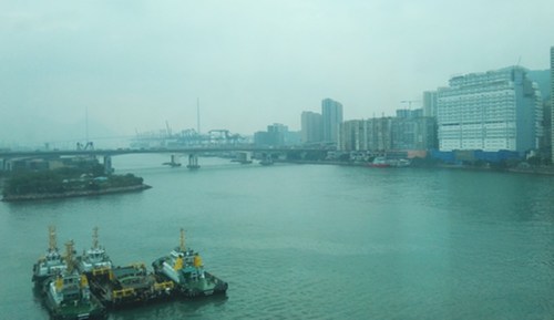 All was calm as I crossed the water by train to get the AsiaWorld-Expo site near the airport.
