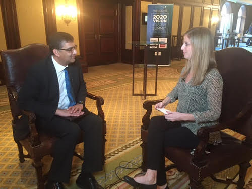 Rashik Parmar, distinguished engineer and lead IBM cloud advisor, talks with Light Reading's Sarah Thomas, after his presentation on the cognitive systems era.