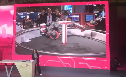 Deutsche Telekom Senior Executive Claudia Nemat shows how ultra-low latency connections can support new types of technology.