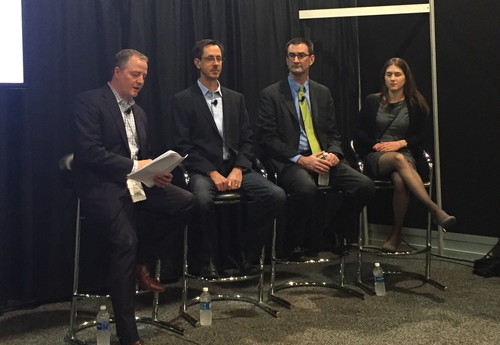 (Left to right) Alan Hill, SVP, government relations and strategic business development for Incompas; Edward Henigin, CTO, Data Foundry; Mike O'Malley, VP strategy and business development, Radware; and Nicole Bucala, principal, business operations, for RSA.