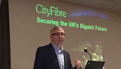 CityFibre's Mark Collins speaks during Light Reading's Gigabit Cities event in Munich in late 2015.