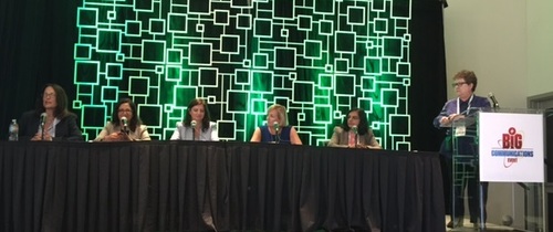 Panelists on Light Reading Editor-at-Large Carol Wilson's WiC 'Gut Check' panel debated the success and failure of a variety of tactics for getting more women into the comms industry.
From left: Sandy Motley, Nokia; Shashi Mariputtana, Intel; Caroline Dowling, Flex; Joyce Mullen, Dell; Kaitki Agarwal, Parallel Wireless