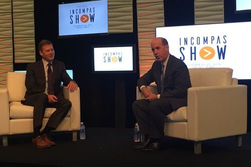 GTT Corp. President and CEO Rick Calder (right) addresses the Incompas crowd in a Q&A with Incompas CEO Chip Pickering.