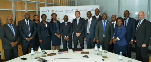 Microsoft and Ecobank staff looking delighted at the MoU signing.