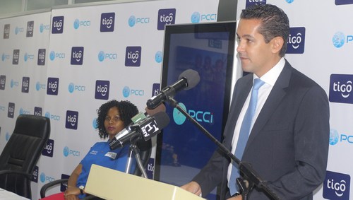 Tigo Tanzania's managing director Diego Gutierrez launches the new call center. 