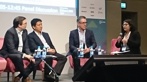 A Broadband Forum Asia panel deliberates on broadband's future. From left: David Ratner (Pioneer Consulting), Farid Sani (Telekom Malaysia), Gary McLaren (Hong Kong Broadband Network) and Kamalini Ganguly (Ovum).