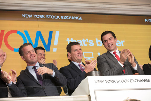 CEO Steve Cochrane (center) and team at New York Stock Exchange this morning. (Source: WOW)