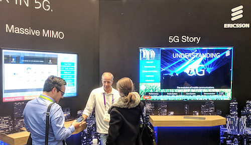 Ericsson staff show off the company's range of 5G technologies.