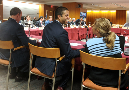 FCC Chairman Ajit Pai (center) meets with members of the BDAC, a committee he created with a mission to accelerate broadband deployments across country.
