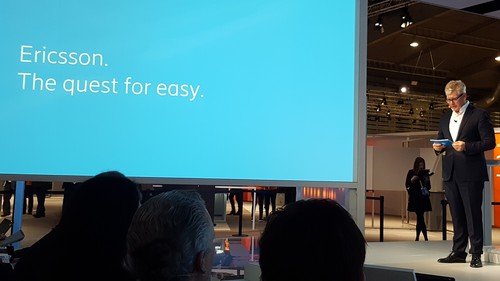 The quest for easy is proving tough: CEO Borje Ekholm checks his notes at this year's MWC event in Barcelona.