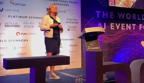 Berit Svendsen, the CEO of Telenor Norway, addresses an audience at last week's AI Summit in London.