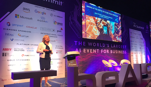 Berit Svendsen, Telenor Norway's CEO, speaks at the AI Summit in London in June.