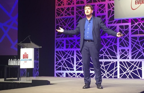 Deutsche Telekom's Axel Clauberg takes aim at the 'vendor prison' during a presentation at Light Reading's Big Communications Event in 2016.