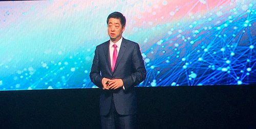 Ken Hu, Huawei's rotating chairman, addresses attendees at the company's Global MBB Forum in London last week.