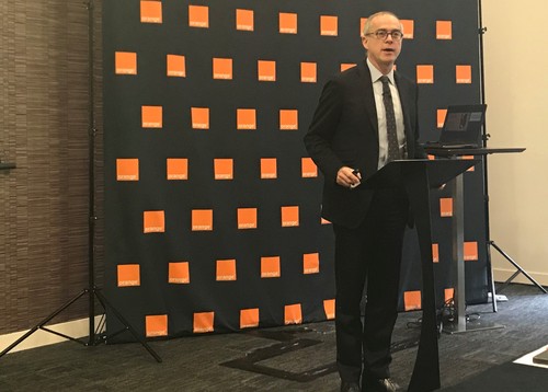 Ramon Fernandez, Orange's chief financial officer, sets out the French operator's banking strategy at a press conference in London