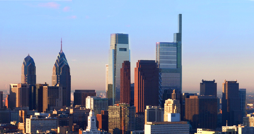 At 1,121 ft feet, the new Comcast Technology Center is taller than the Comcast Center, and has altered the Philadelphia skyline. The Comcast Technology Center is currently the ninth-tallest building in the US.
(Image source: Comcast)
