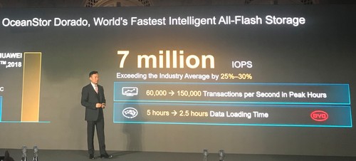 Qiu Heng, president of global marketing for Huawei's enterprise group, talks up the Chinese vendor's innovations during a company event in London this week.