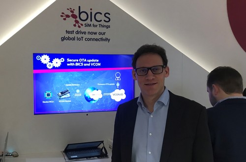 BICS man Mikael Schachne shows off some of the Belgian operator's latest innovations at this week's Mobile World Congress in Barcelona.