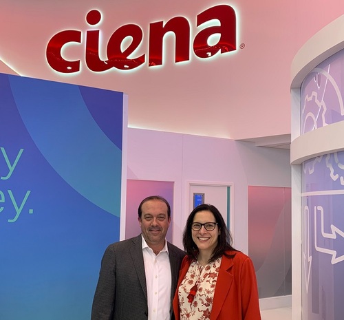 (L to R) Rick Hamilton, Senior Vice President of Blue Planet Software at Ciena; and Helen Xenos, Senior Director, Portfolio Marketing for Ciena met with Light Reading at MWC 19.