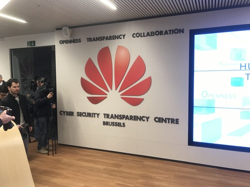 Reporters are given a whistle-stop tour of Huawei's new cybersecurity center in Belgium.