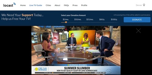 Locast uses geo-fencing to ensure that its TV streams stay local. Pictured is a local Denver feed of CBS delivered to a web browser by Locast.
