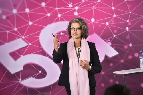 Claudia Nemat, Deutsche Telekom's board member for technology, speaks at a 5G 'launch' event in July.