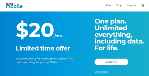 Altice Mobile was launched as a standalone service, but Altice USA is giving a sizable price break to its existing Optimum and Suddenlink cable service customers.