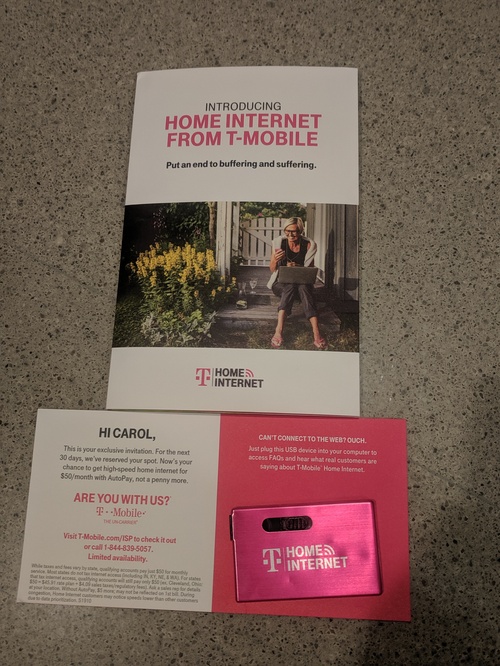 T-Mobile is sending mailings to customers who are eligible for its Home Internet service.