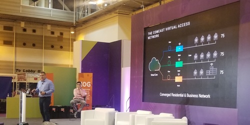 Comcast's Elad Nafshi (front of stage) and Jan Hofmeyr provided an update on the operator's access network virtualization efforts.