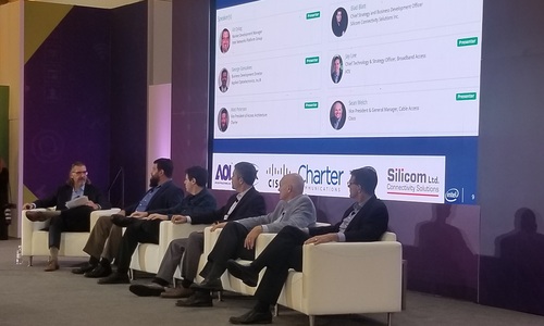 Left to right: Ed Dylag, Intel; Matt Petersen, Charter; Elad Blatt, Silicom; George Goncalves, Applied Optoelectronics; Sean Welch, Cisco; and Jay Lee, ATX Networks.
