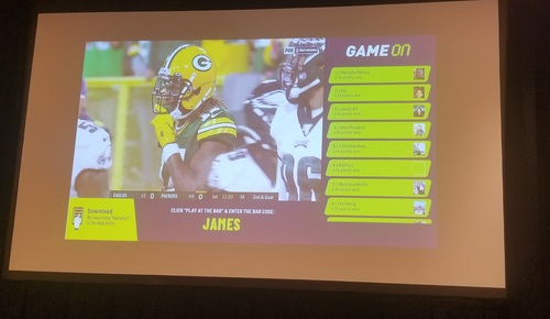 For the pilots in Philadelphia, the GameOn app running on Comcast's X1 platform appears as an 'L-bar' alongside the live TV feed of the sports event.