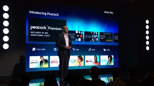 Matt Strauss demonstrated the Peacock app for Comcast's Xfinity Flex streaming service for broadband-only customers.
