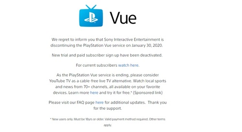 PlayStation Vue provided a sponsored link to YouTube TV to help customers find a new OTT-TV as the Sony-owned service was nearing shutdown.