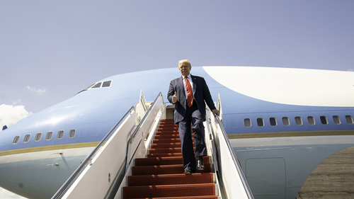 Flight of fancy: President Trump told reporters on board Air Force One about his plans to ban TikTok and other Chinese platforms in the US. (Source: White House)