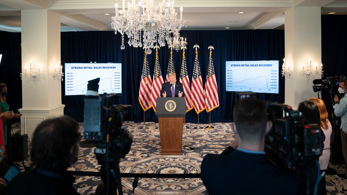 Roving eye: President Trump made it clear he is looking beyond TikTok and Huawei speaking at a press conference in Bedminster, New Jersey.