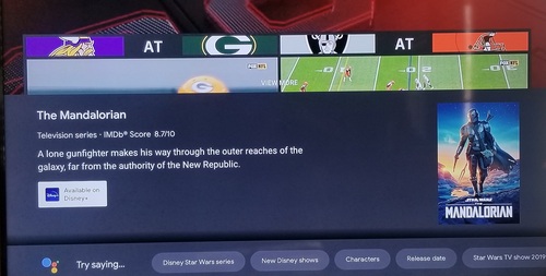 The TVision Hub's navigation and search platform is optimized for T-Mobile's pay-TV service, but does cross-search for content on installed apps from third-party apps such as Disney+.