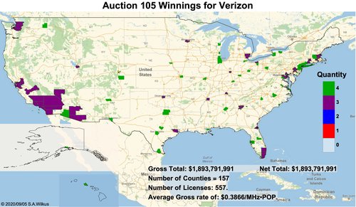 Verizon purchased spectrum in markets across the country. Click here for a larger version of this image. (Source: Stephen Wilkus of Spectrum Financial Partners)