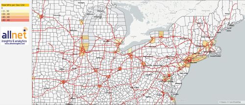 In the Northeast specifically, Verizon purchased spectrum in a number of select markets. Click here for a larger version of this image. (Source: AllNet Insights & Analytics)
