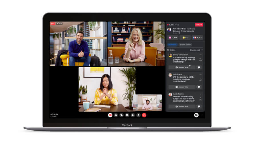 Going live: Workplace is pushing video heavily - whether as conference calls or as live events on the platform. (Source: Facebook)