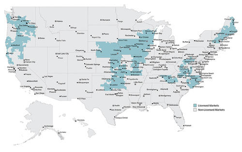 UScellular owns spectrum licenses covering portions of the Central and Western US. Click here for a larger version of this image. (Source: UScellular)