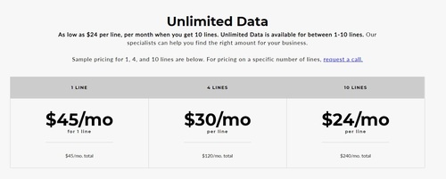 Comcast Business Mobile's current pricing plans are capped at ten lines per customer account, but work is underway to extend that to 20 lines per customer account starting in Q1 2022.
(Source: Comcast Business)
