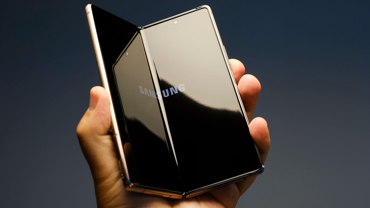 The Samsung Galaxy Z Fold2 Android smartphone supports 5G. (Source: Karlis Dambrans / Alamy Stock Photo)