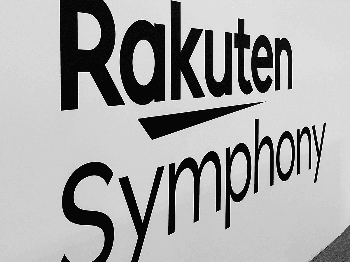 Rakuten Symphony logo outside a meeting room. (Source: Phil Harvey/Light Reading)