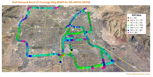 SRG's early drive tests of Las Vegas help show some of Dish's 5G coverage in the city. Click here for a larger version of this image. (Source: Signals Research Group)