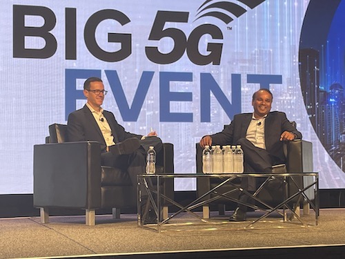 Light Reading's Mike Dano (left) on stage with Dish's Sidd Chenumolu. (Photo by Iain Morris)