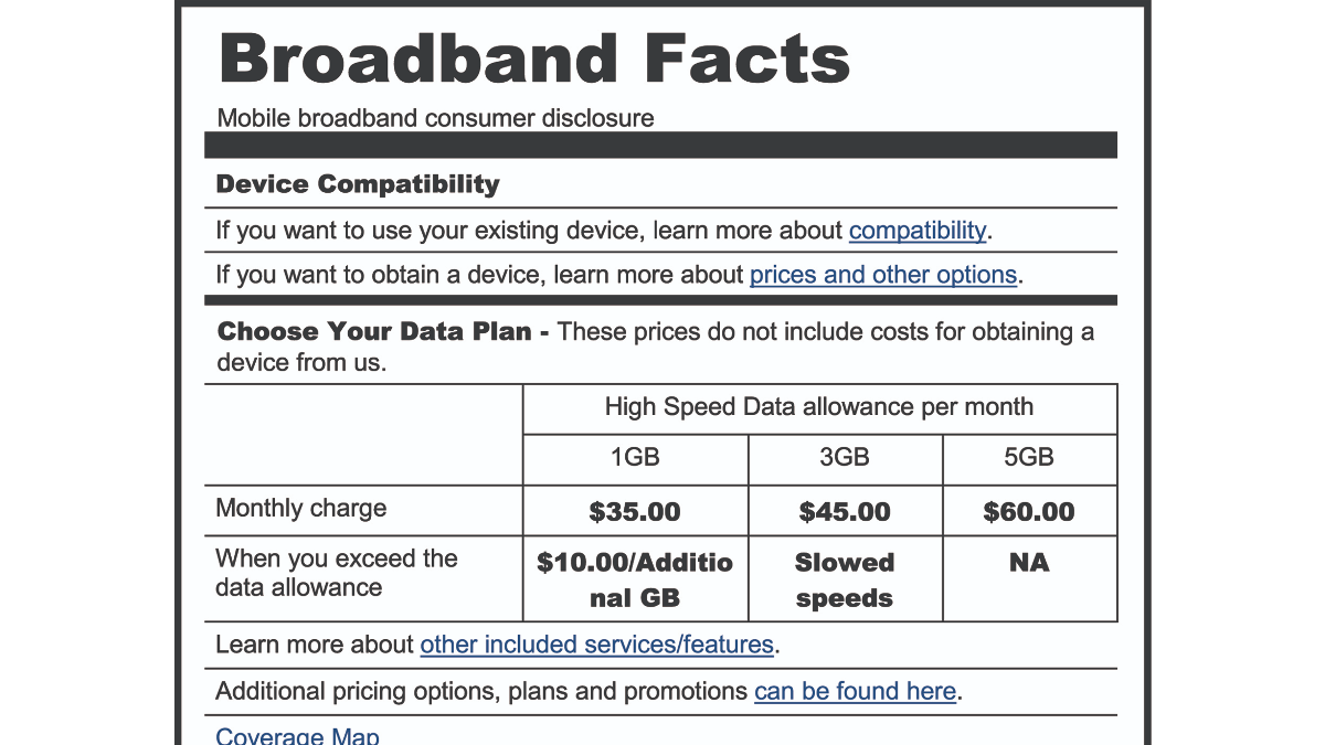 The FCC has proposed some broadband labels. Click here for a full version of this image. (Source: FCC)